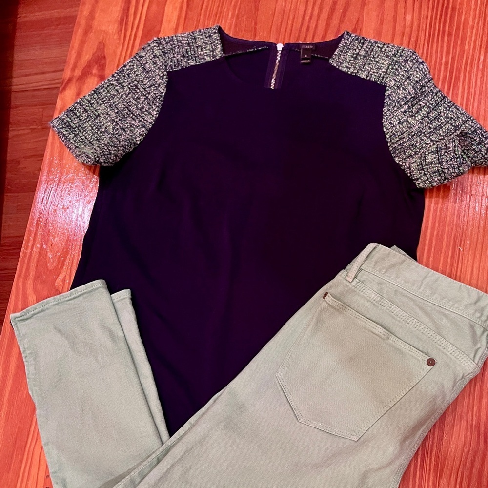 ❗️HOST PICK❗️Crew Blouse Top Tee Navy Green Boucle Sleeve ColorBlock - Picture 7 of 7